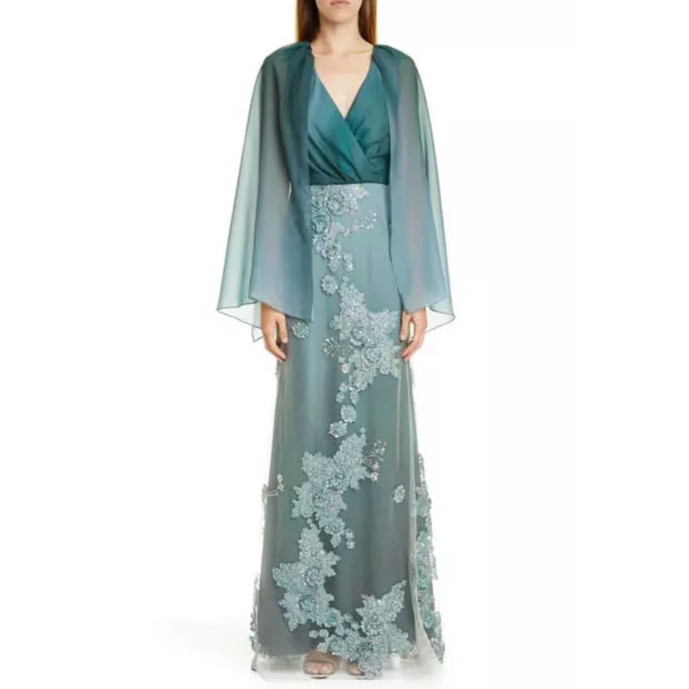 PatBo Cape Ombré  Floral Beaded Tulle Maxi Dress - Picture 13 of 13